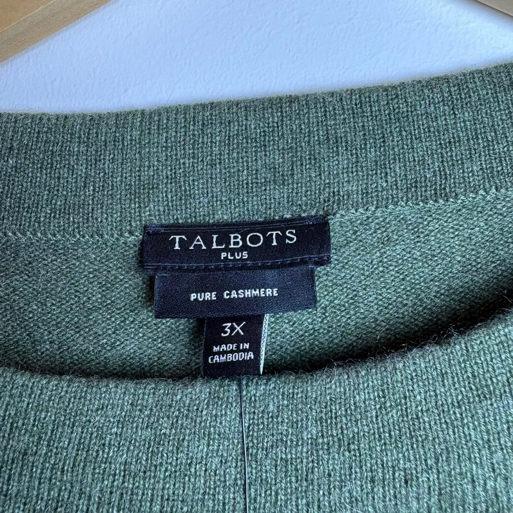 Talbots Plus 3X Olive Green 100% Pure Cashmere 3/4 Sleeve Crew Neck Sweater NWT - Picture 4 of 9